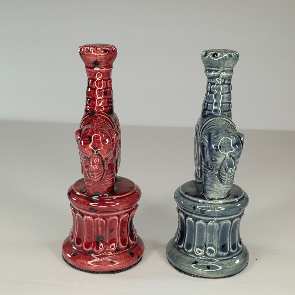 Elephant Ceramic Figurines Chess Red Blue Miniature - Picture 3 of 5